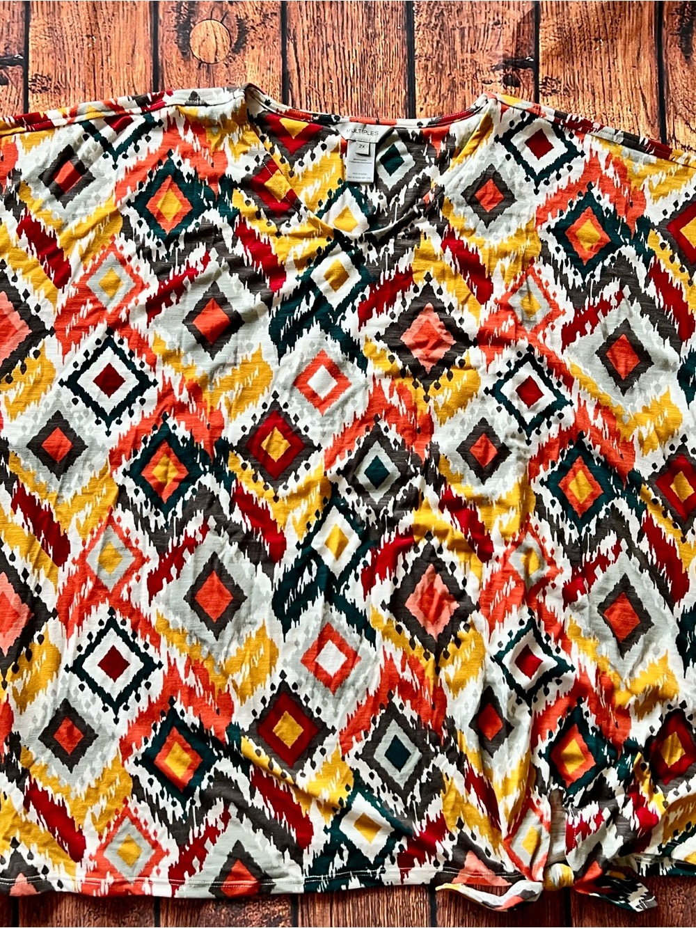 Multiples Women’s Short-Sleeve Shirt in Yellow, Red, Green, Gray, Orange knit 2X